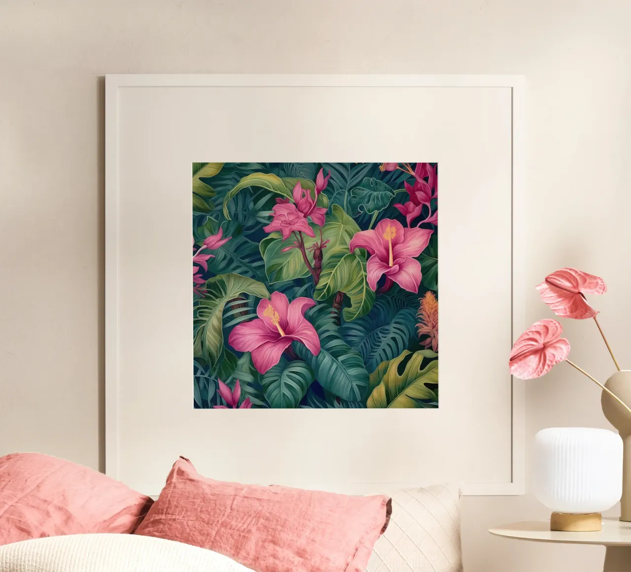 Paradiso dei fiori tropicali poster con telaio in plastica da Botanical Pattern House