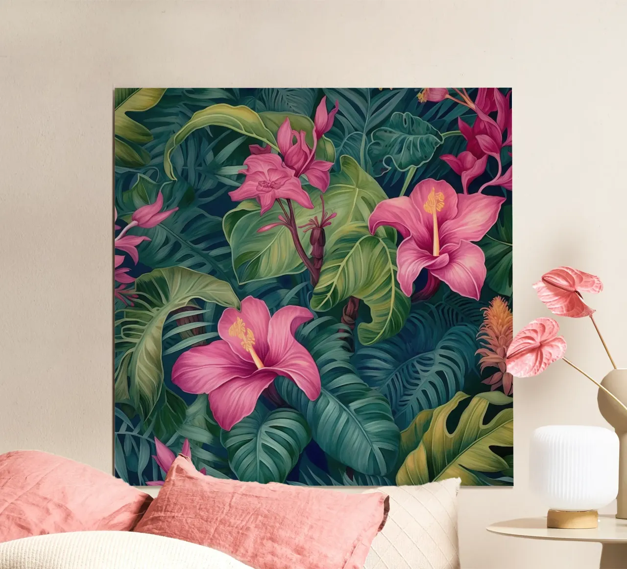 Paradiso dei fiori tropicali poster con telaio in plastica da Botanical Pattern House