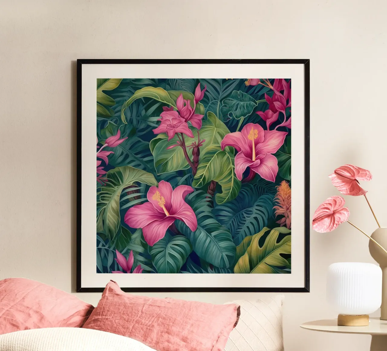 Paradiso dei fiori tropicali poster con telaio in plastica da Botanical Pattern House