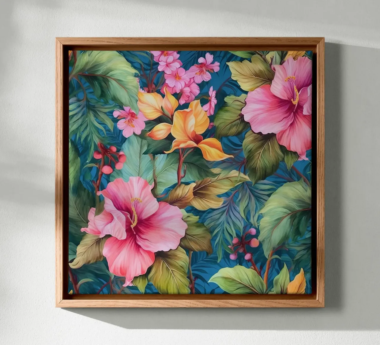 Lebendiger tropischer Garten Leinwand mit Schattenfugenrahmen von Botanical Pattern House