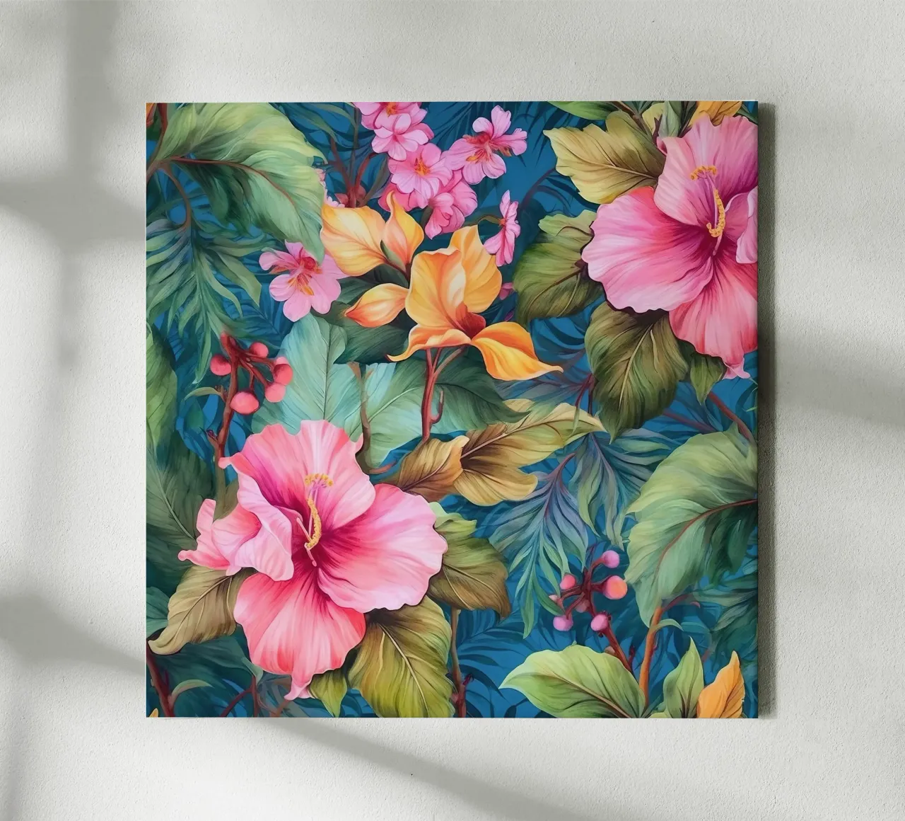 Lebendiger tropischer Garten Leinwand mit Schattenfugenrahmen von Botanical Pattern House