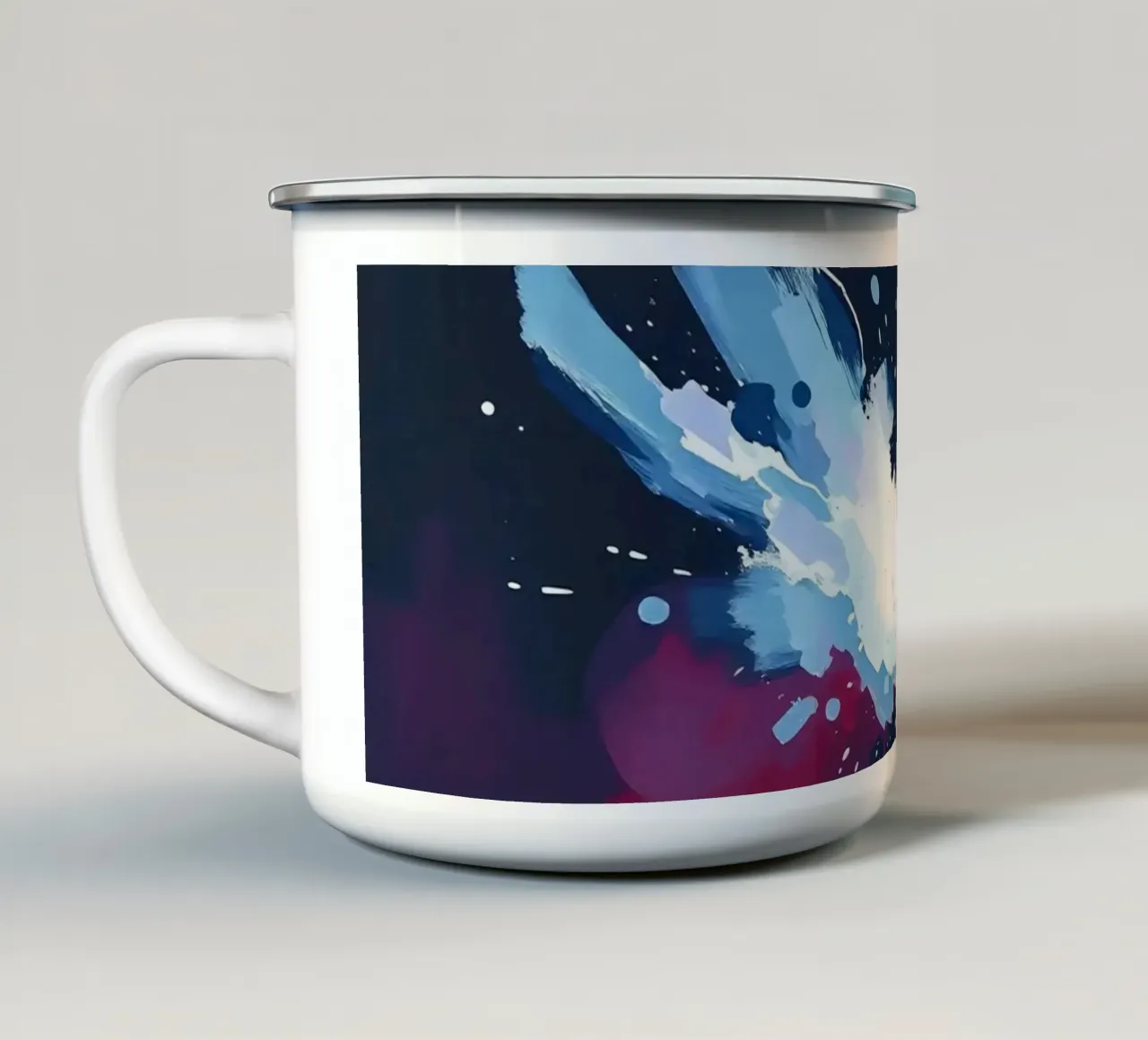 Pittura astratta con pennellate bianche, blu e rosse tazza in smalto da DesignDoodle