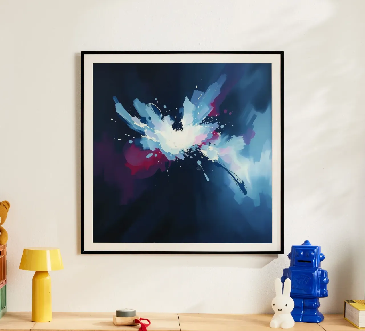 Pittura astratta con pennellate bianche, blu e rosse poster da DesignDoodle