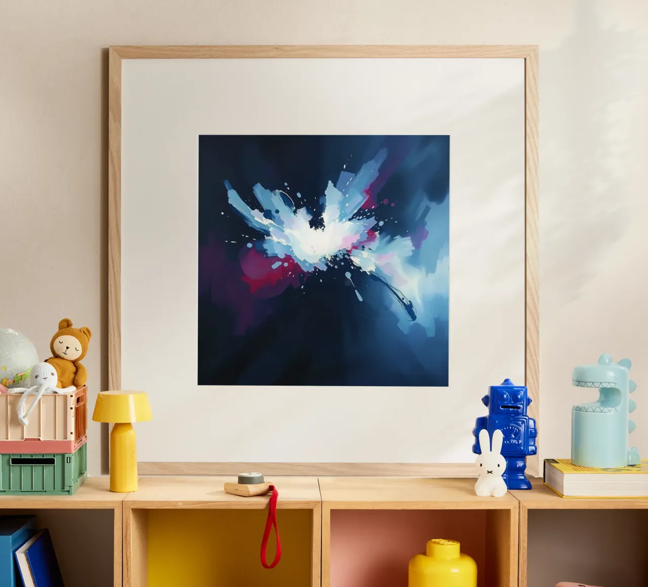 Pittura astratta con pennellate bianche, blu e rosse poster da DesignDoodle