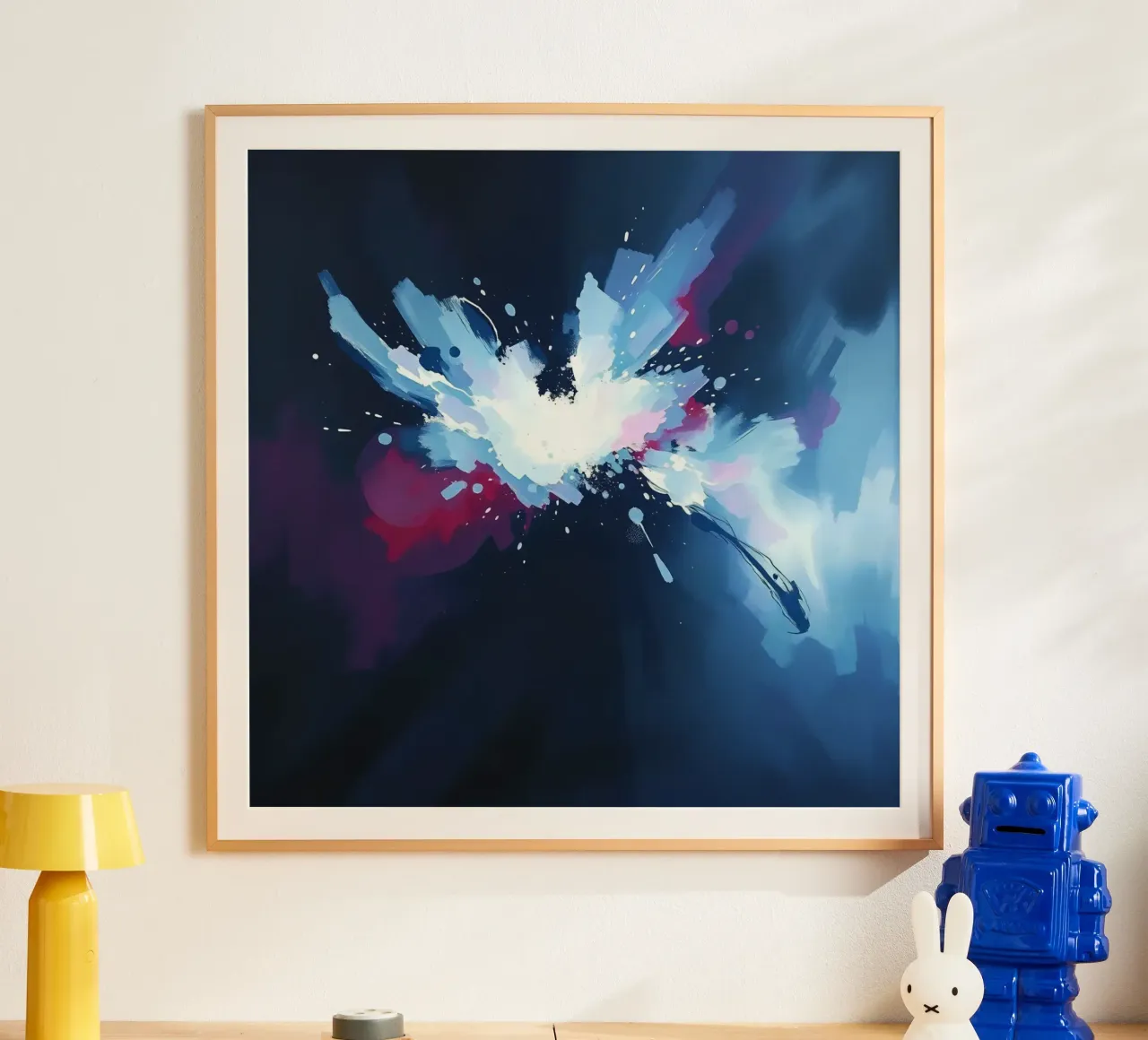 Pittura astratta con pennellate bianche, blu e rosse poster da DesignDoodle