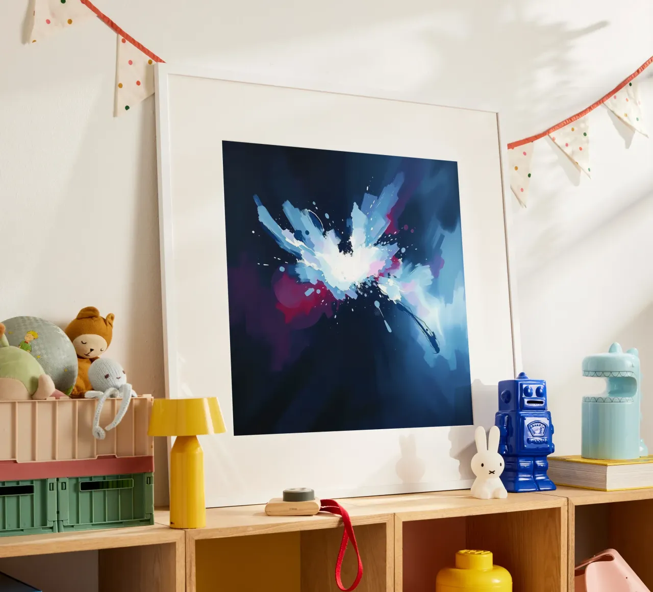 Pittura astratta con pennellate bianche, blu e rosse poster da DesignDoodle