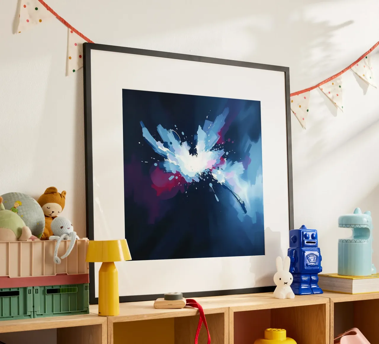 Pittura astratta con pennellate bianche, blu e rosse poster da DesignDoodle