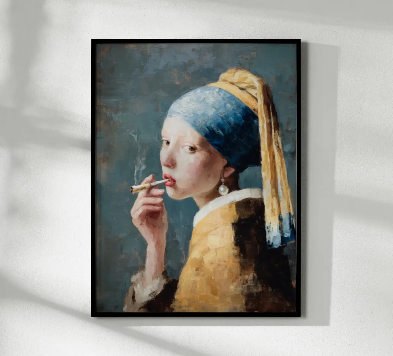 Il fumo della Ragazza con l'orecchino di perla di Vermeer poster con telaio in plastica da Modern Muse