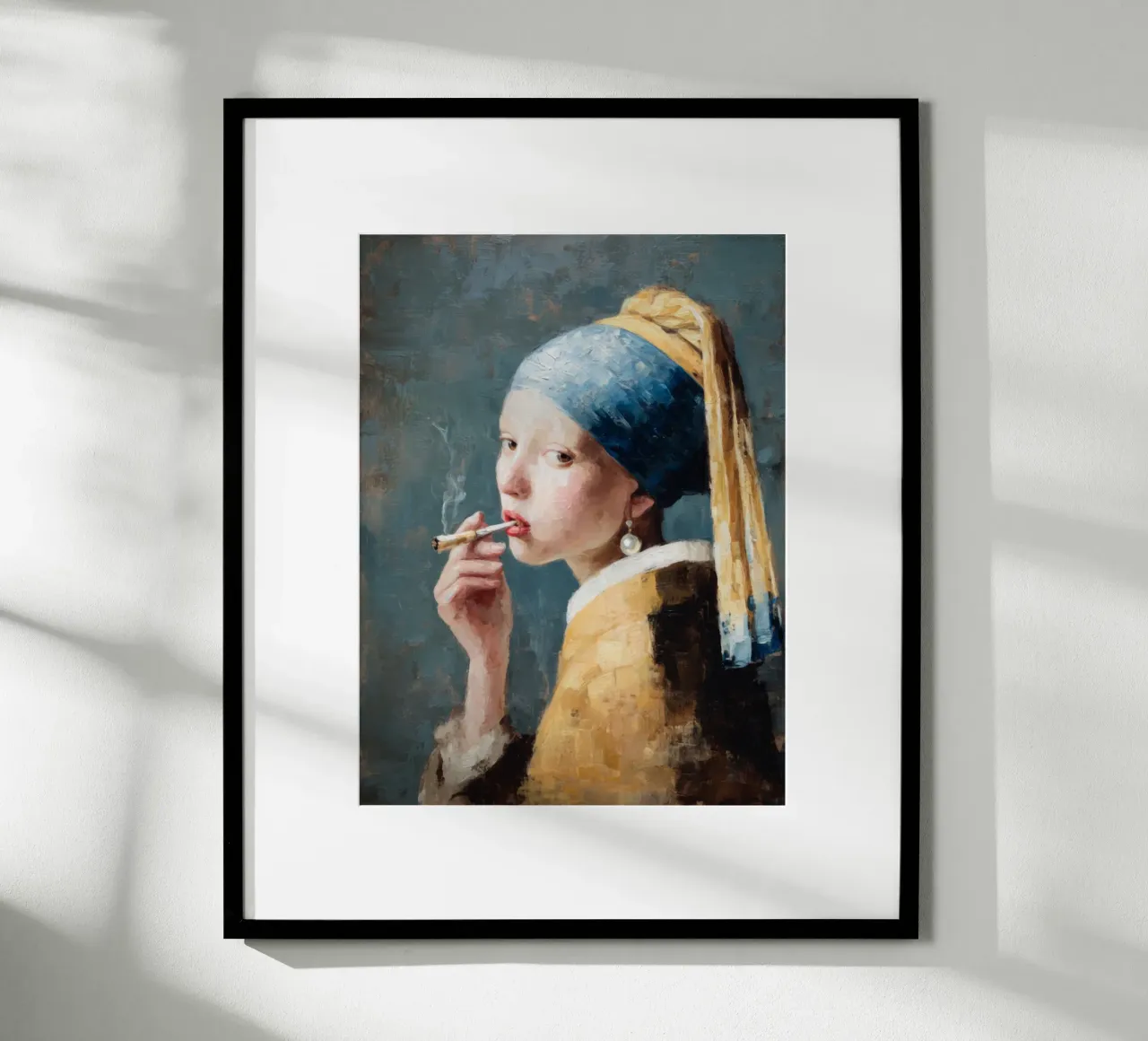 Il fumo della Ragazza con l'orecchino di perla di Vermeer poster con telaio in plastica da Modern Muse