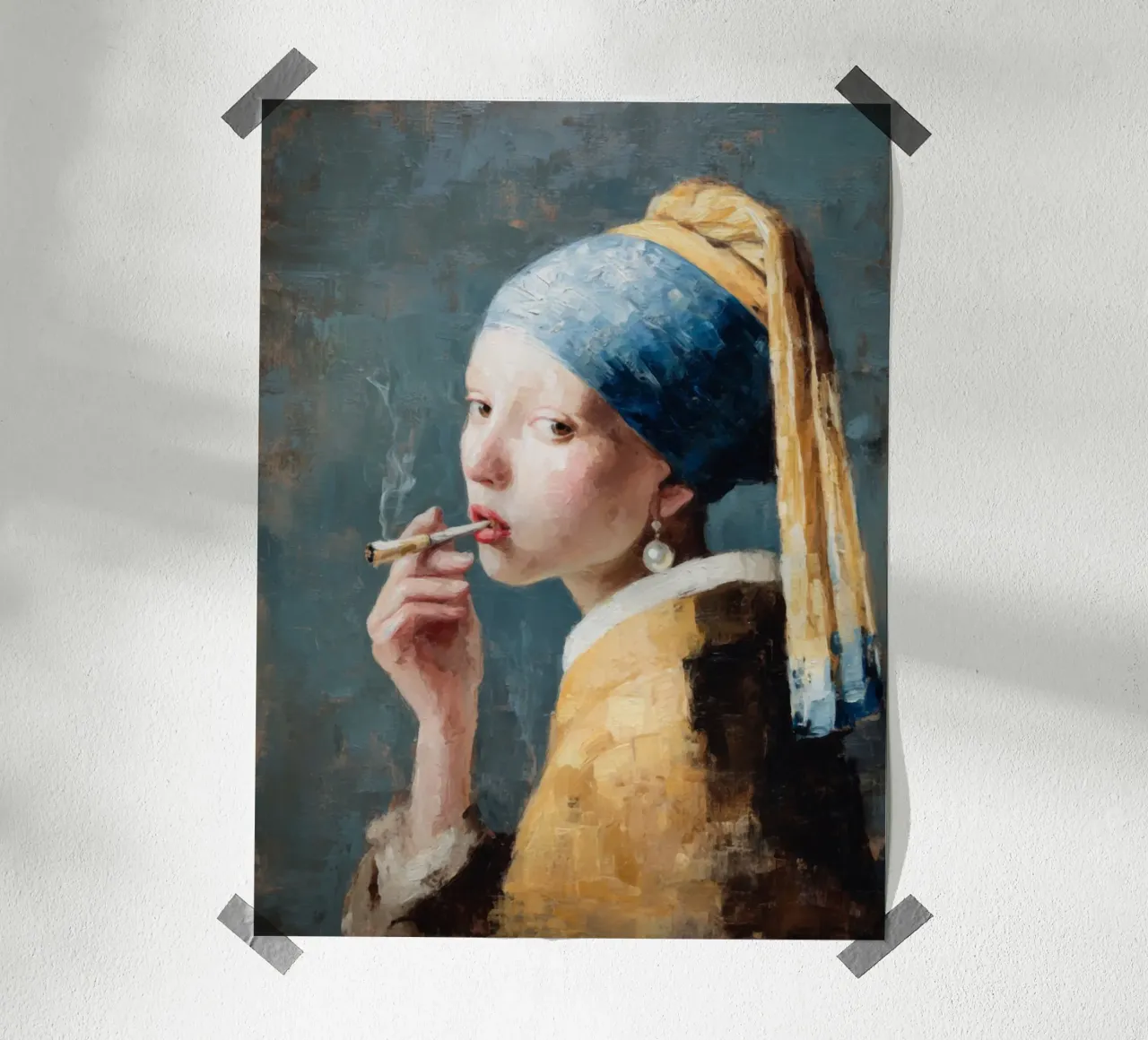 Il fumo della Ragazza con l'orecchino di perla di Vermeer poster con telaio in plastica da Modern Muse