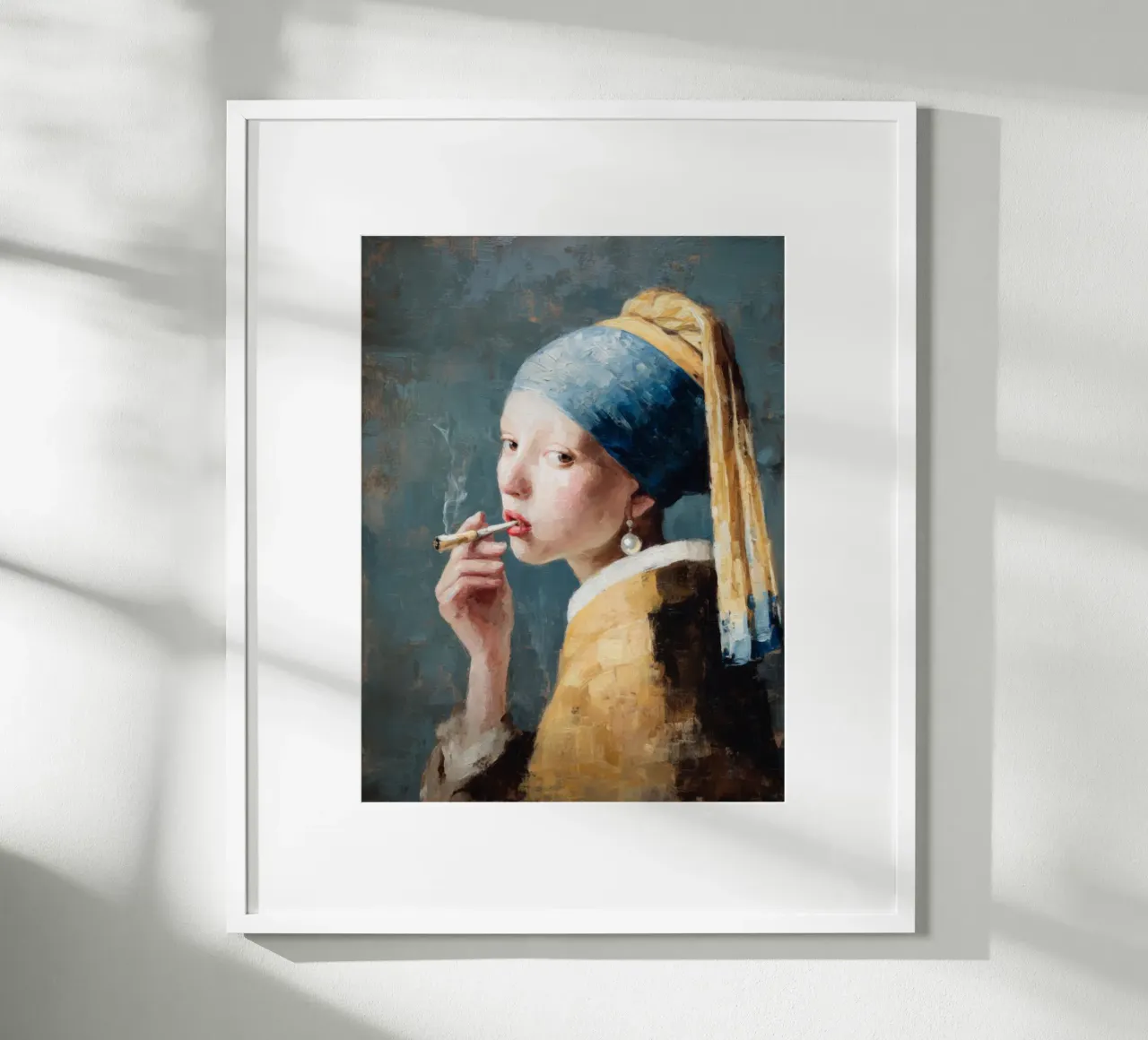 Il fumo della Ragazza con l'orecchino di perla di Vermeer poster con telaio in plastica da Modern Muse