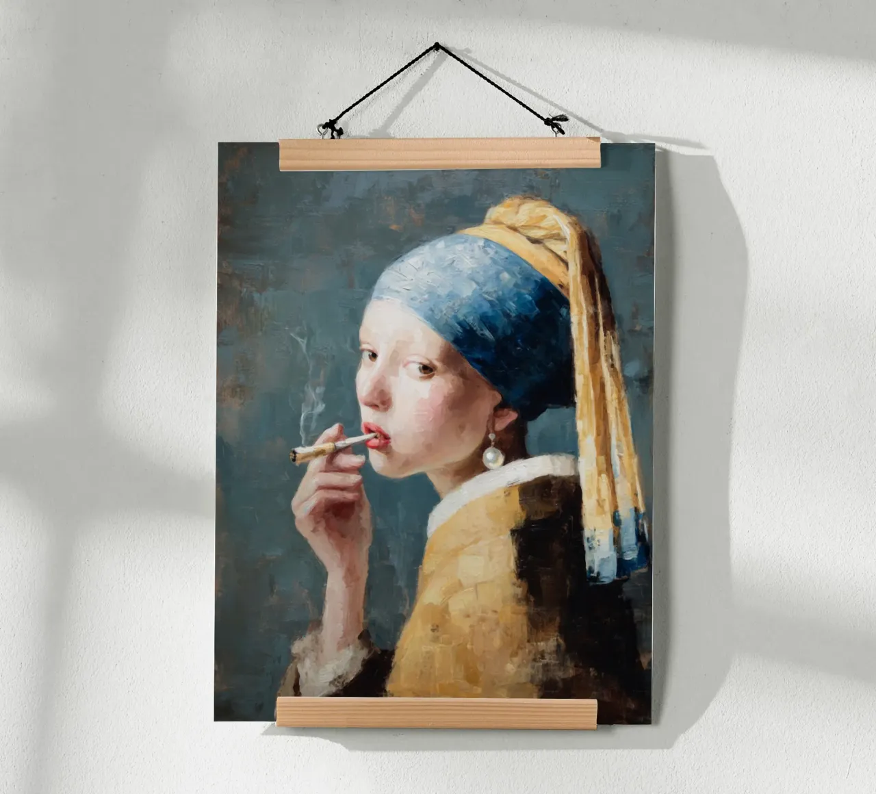 Il fumo della Ragazza con l'orecchino di perla di Vermeer poster con telaio in plastica da Modern Muse