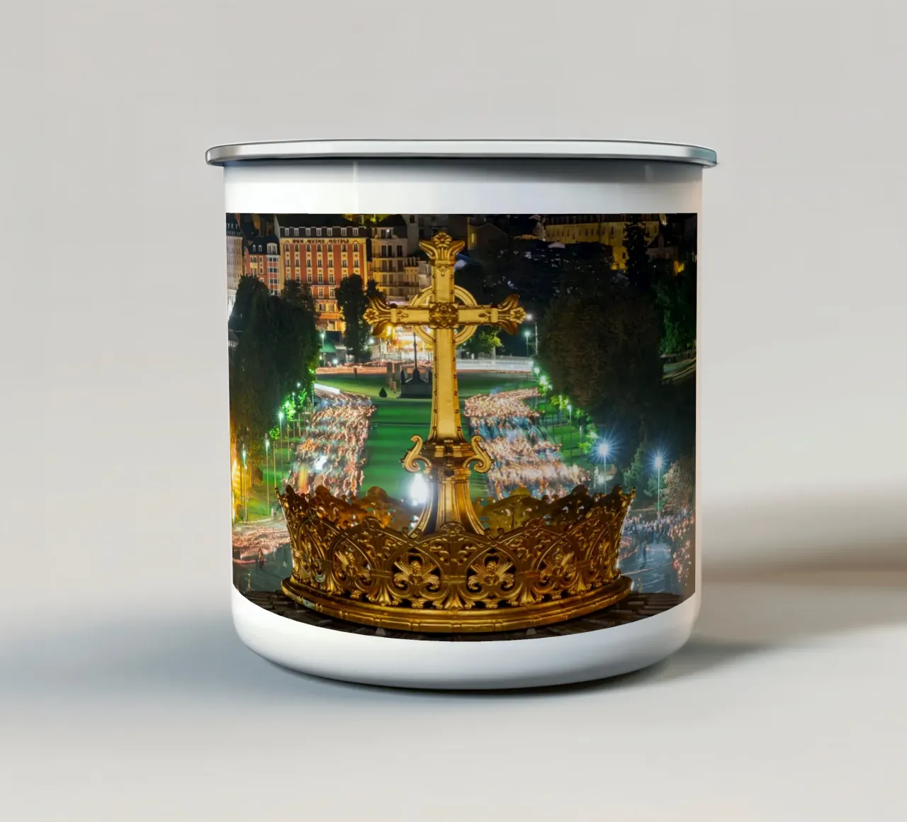 Croce d'oro a Lourdes tazza in smalto da anderm