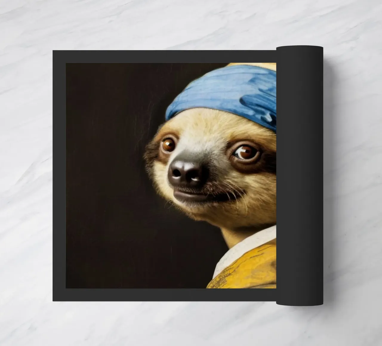 Le paresseux de Vermeer avec une boucle d'oreille en perle dans une robe jaune paillasson de Modern Muse