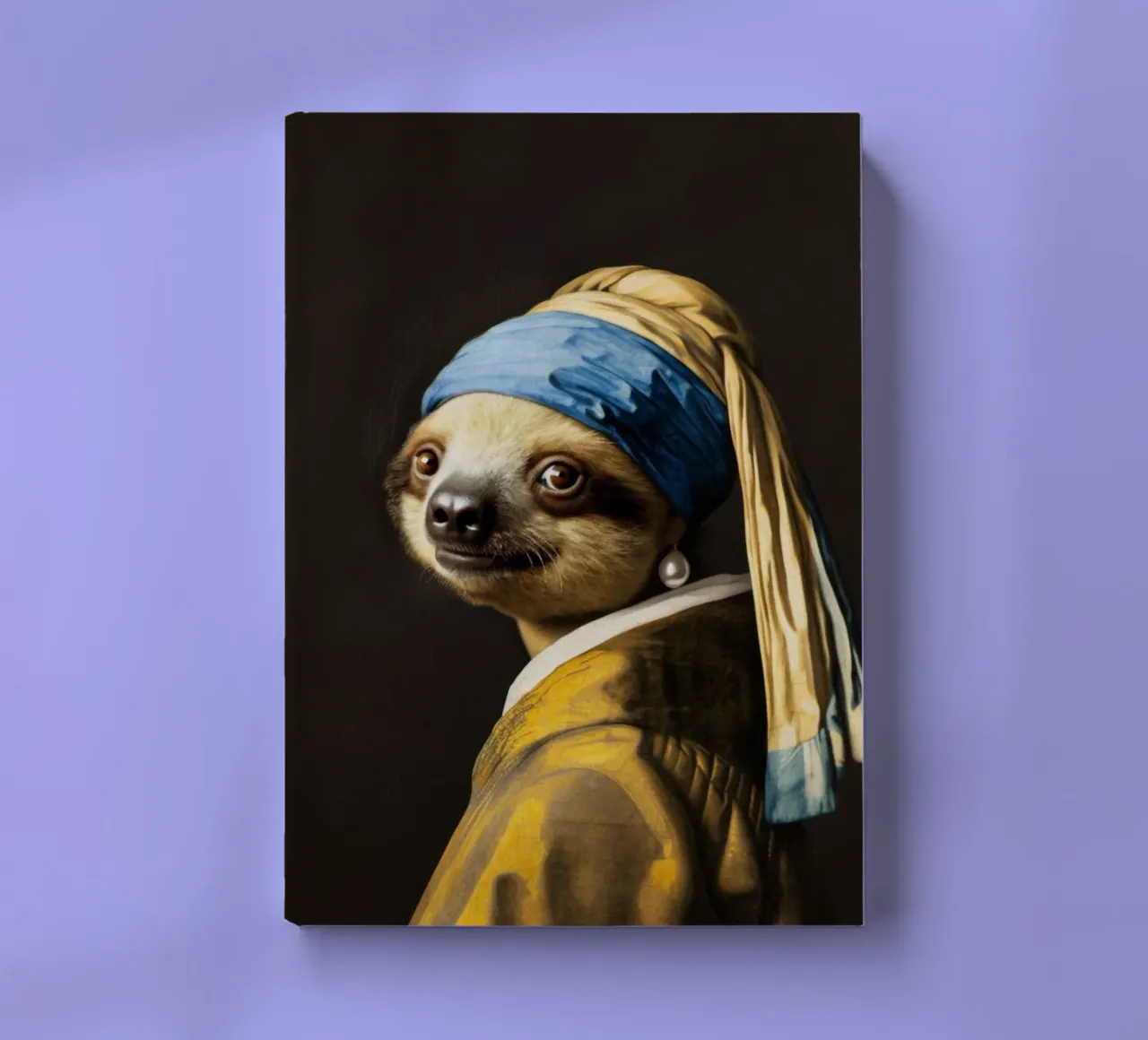Le paresseux de Vermeer avec une boucle d'oreille en perle dans une robe jaune carnet de notes de Modern Muse