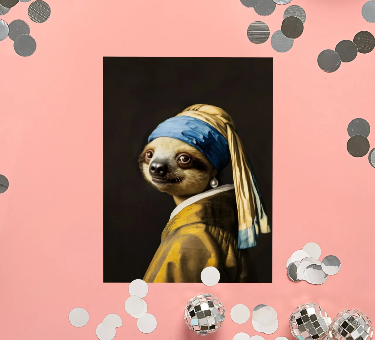 Le paresseux de Vermeer avec une boucle d'oreille en perle dans une robe jaune autocollant de Modern Muse