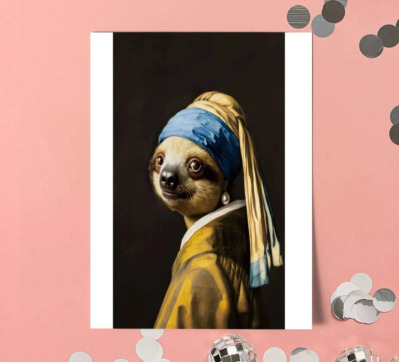 Le paresseux de Vermeer avec une boucle d'oreille en perle dans une robe jaune planche autocollant de Modern Muse