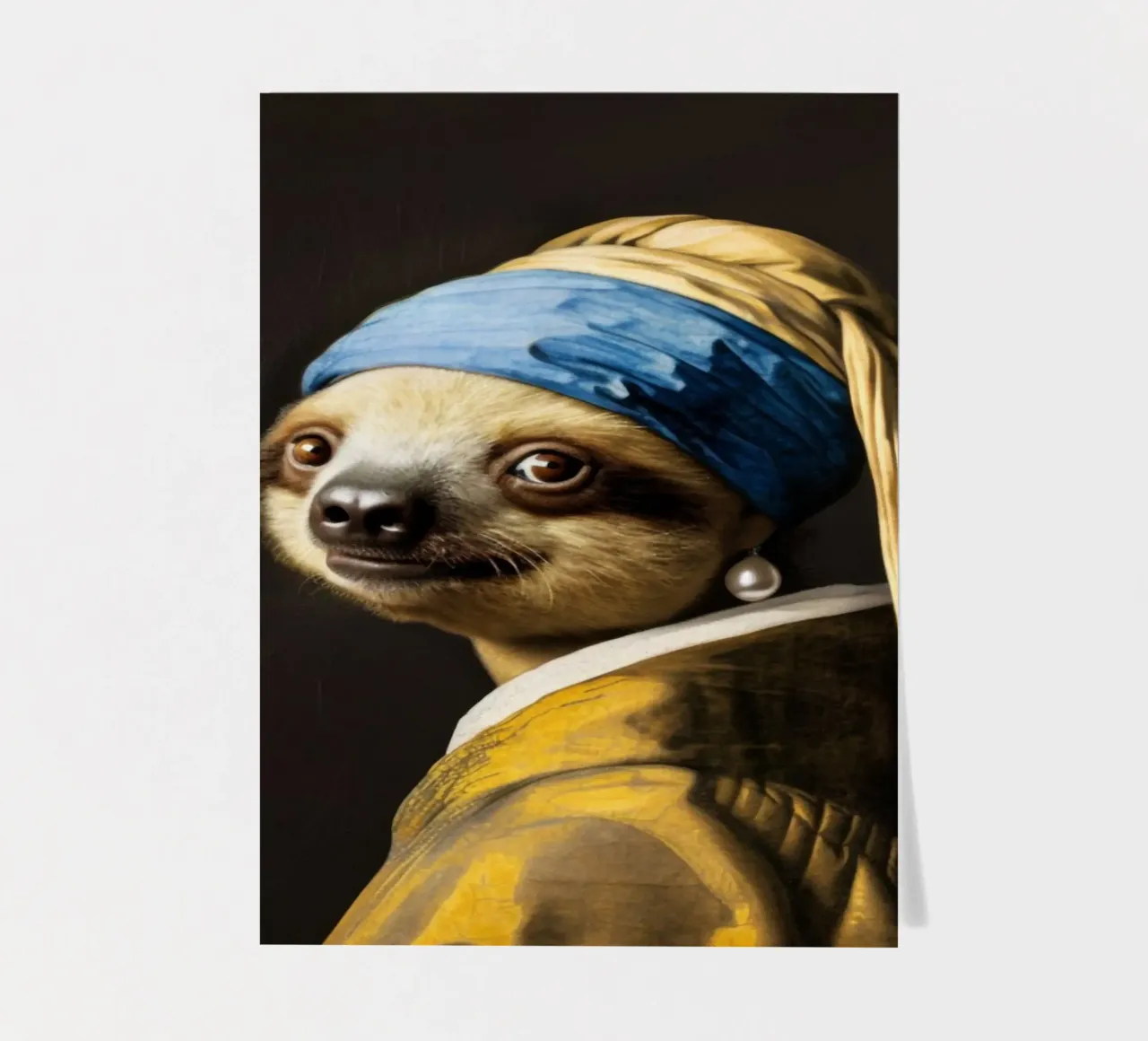Le paresseux de Vermeer avec une boucle d'oreille en perle dans une robe jaune planche autocollant de Modern Muse