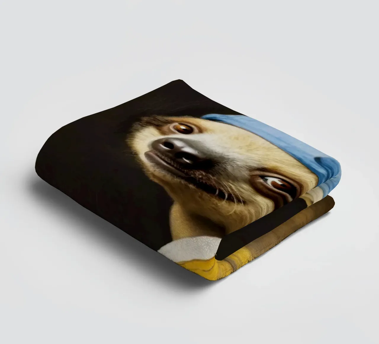 Le paresseux de Vermeer avec une boucle d'oreille en perle dans une robe jaune serviette de bain de Modern Muse