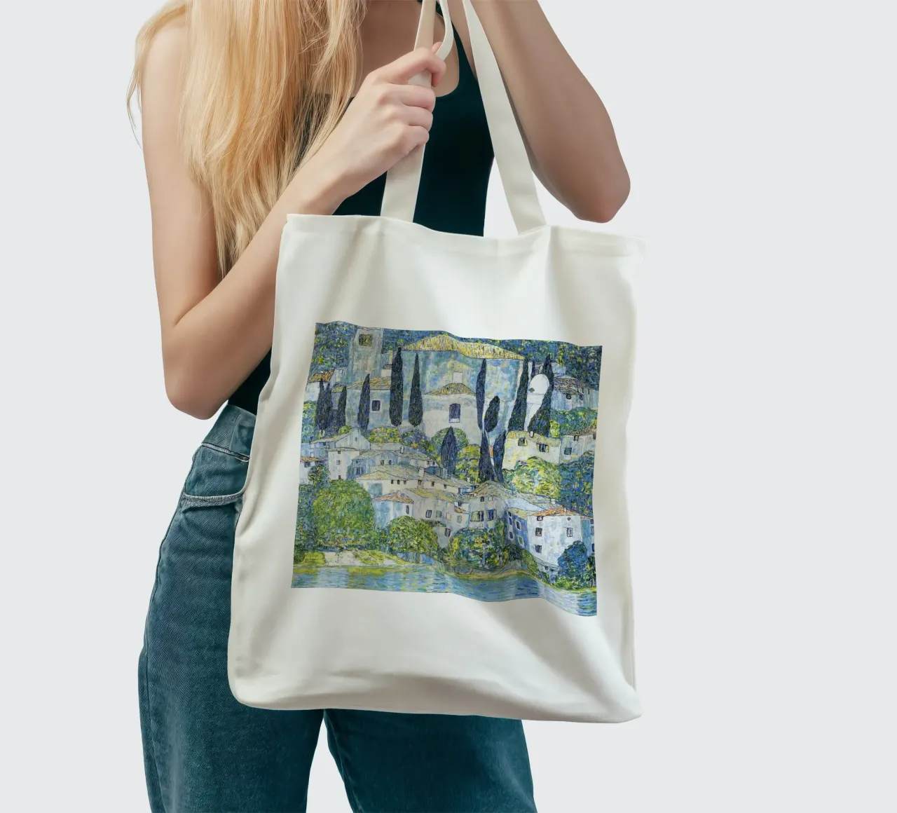 Kirche in Cassone (Chiesa di Cassone) di Gustav Klimt borsa in juta da Jolie Prints