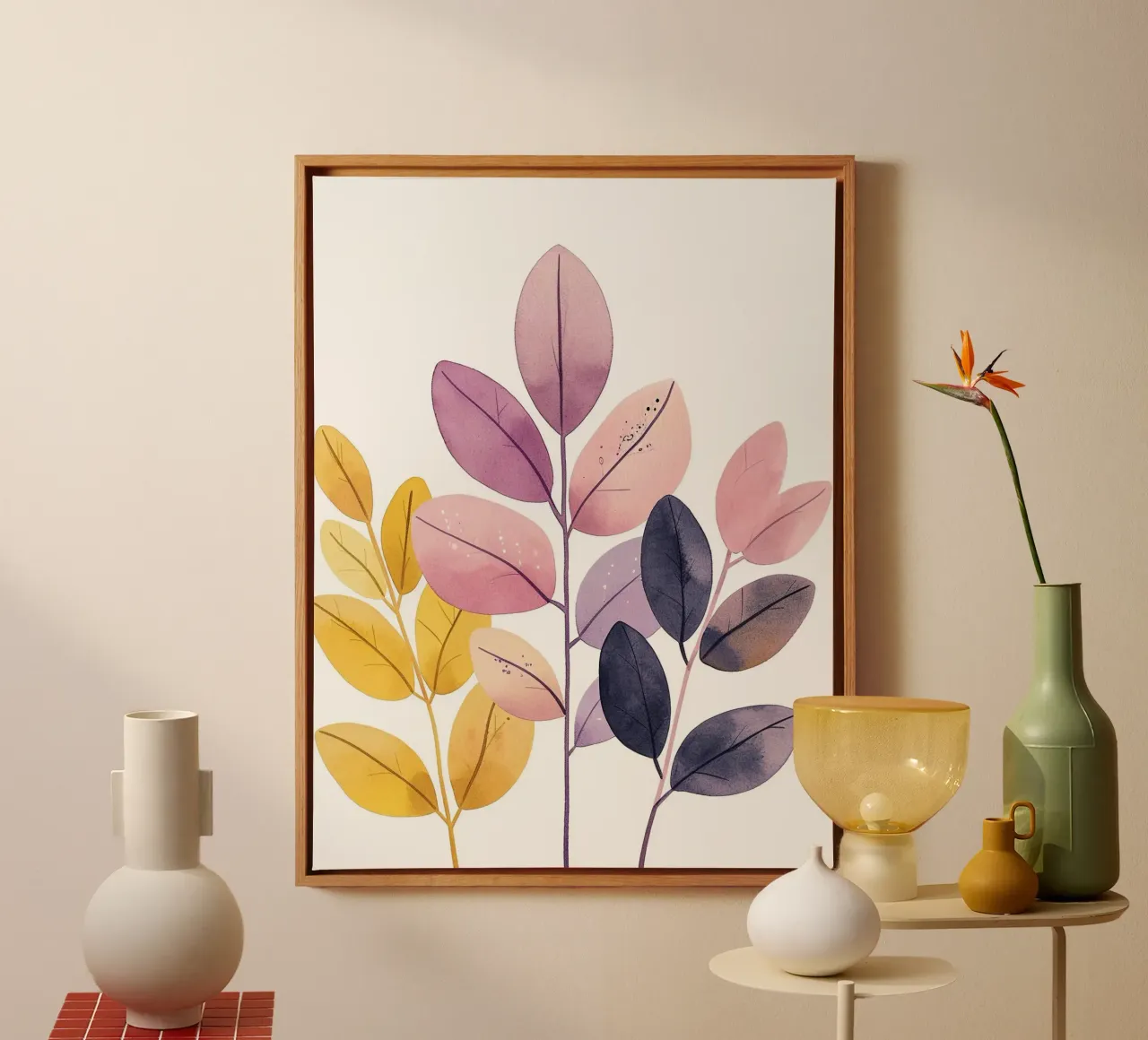 Foglie Boho 1 tela con Cornice a cassetta da Yaso Design Boho & Botanic
