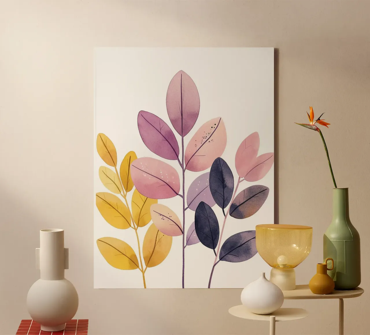 Foglie Boho 1 tela con Cornice a cassetta da Yaso Design Boho & Botanic