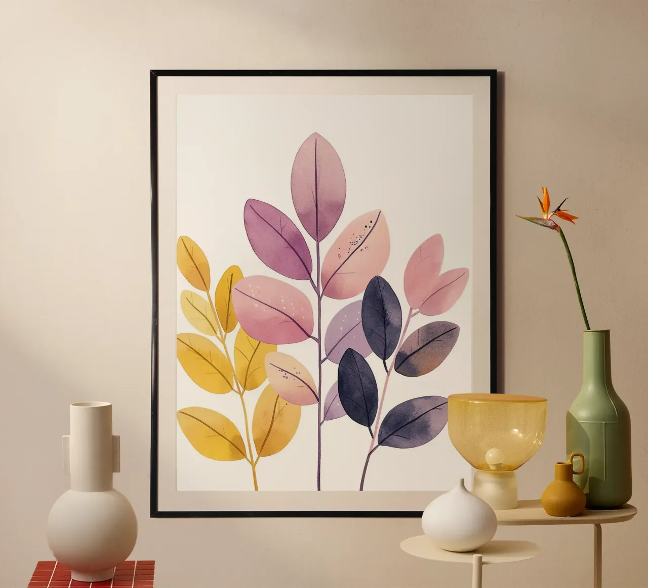 Foglie Boho 1 poster con telaio in alluminio da Yaso Design Boho & Botanic