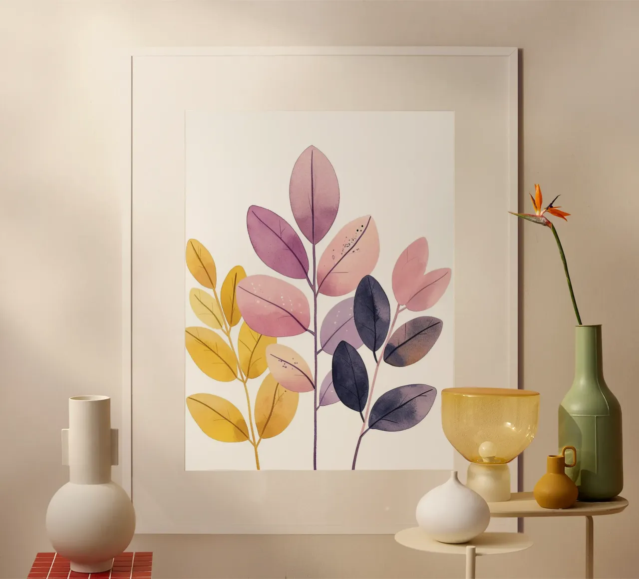 Foglie Boho 1 poster con telaio in alluminio da Yaso Design Boho & Botanic