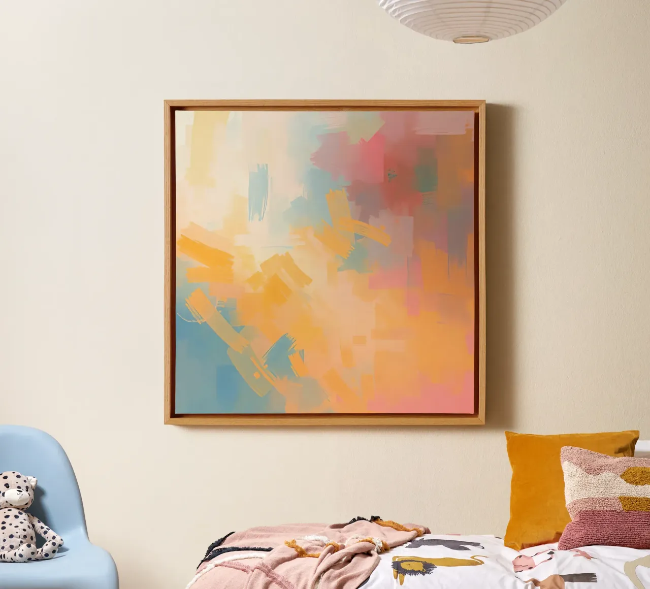 Abstract schilderij met rechthoekige penseelstreken canvas met Baklijst van DesignDoodle