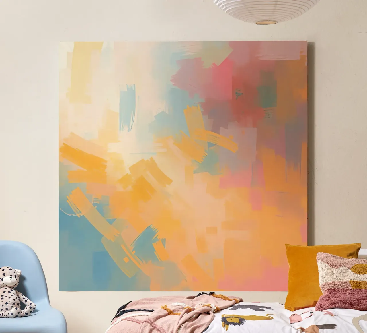 Abstract schilderij met rechthoekige penseelstreken canvas met Baklijst van DesignDoodle