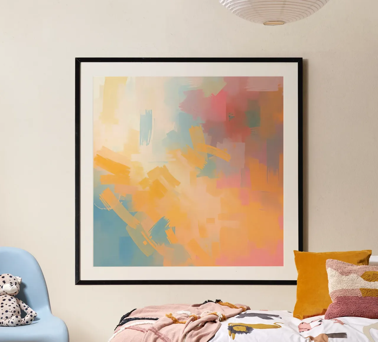 Pittura astratta con pennellate rettangolari poster con telaio in plastica da DesignDoodle