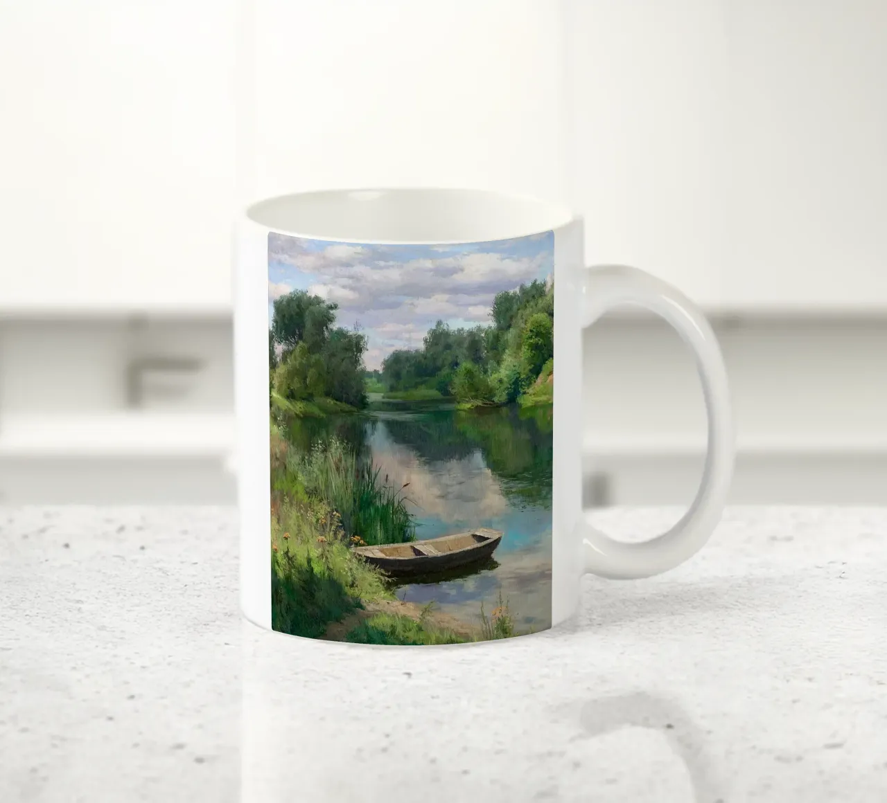 barca fiume alberi tazza in ceramica da Karl Martin
