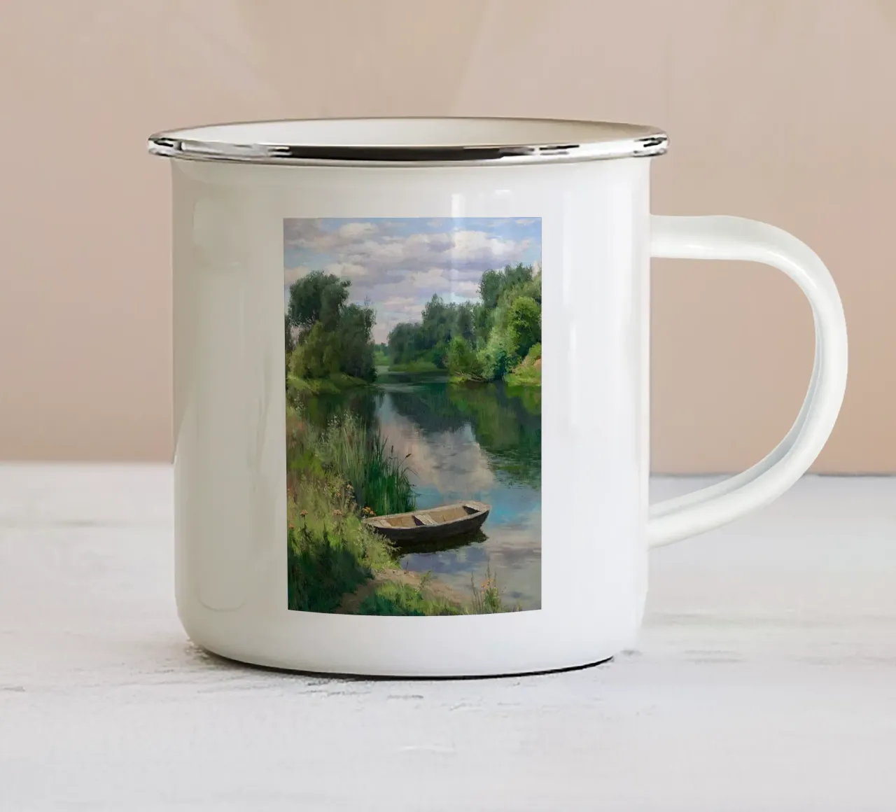 barca fiume alberi tazza in smalto da Karl Martin