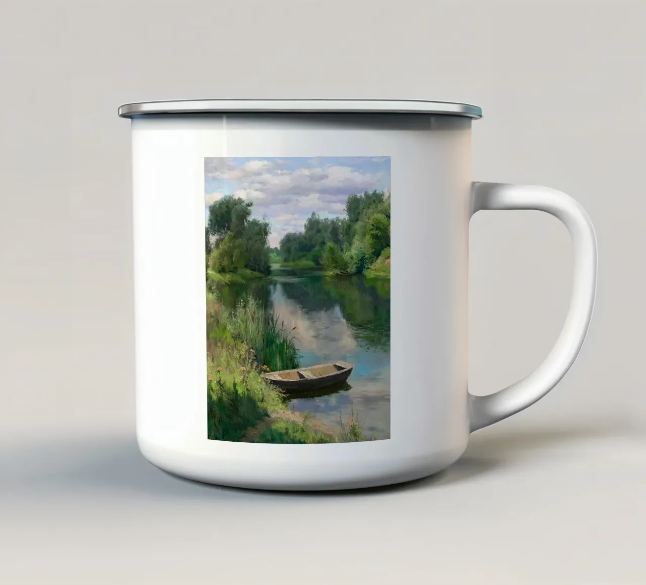barca fiume alberi tazza in smalto da Karl Martin