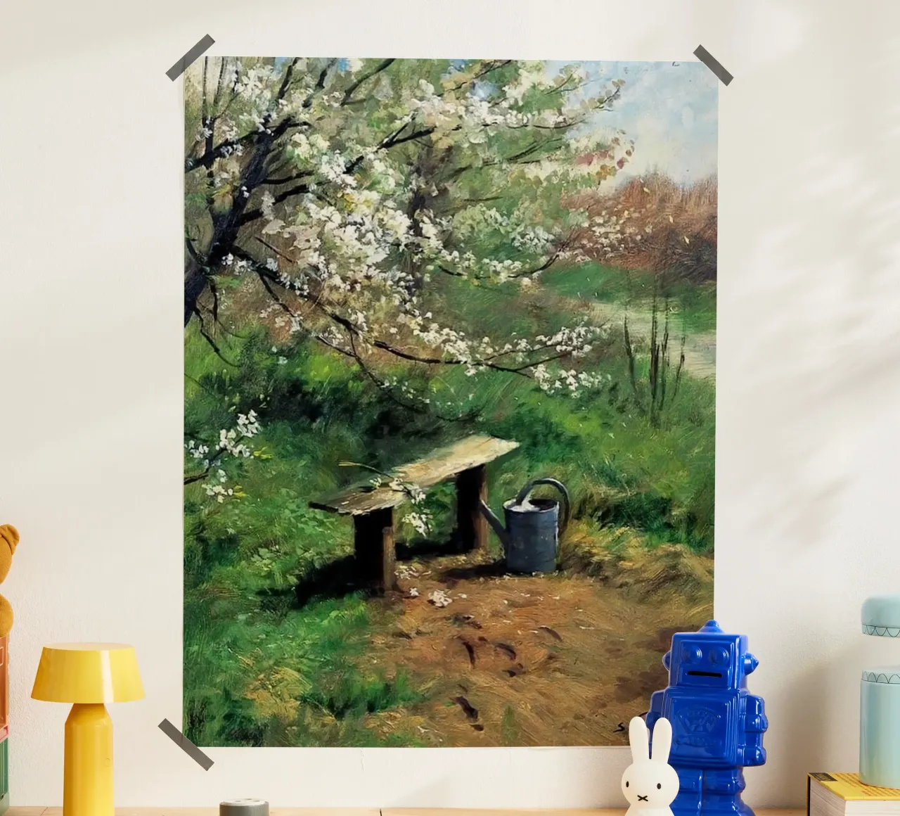 albero con annaffiatoio poster con telaio in legno da Karl Martin