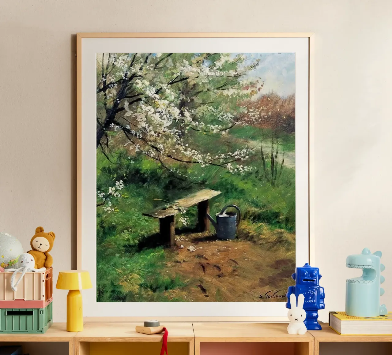 albero con annaffiatoio poster con telaio in legno da Karl Martin