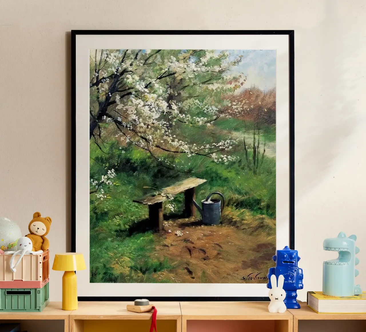 albero con annaffiatoio poster con telaio in legno da Karl Martin