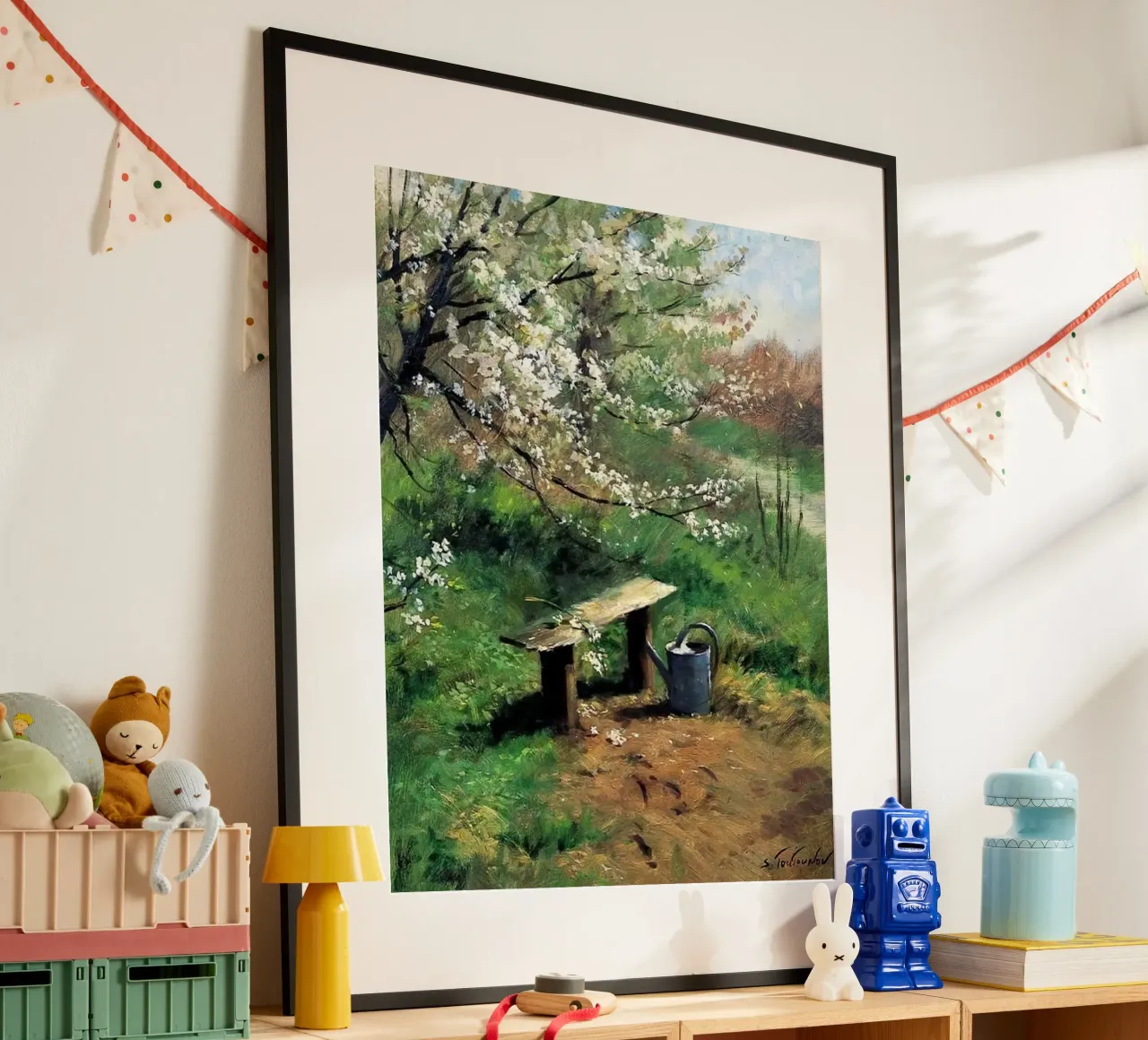 albero con annaffiatoio poster con telaio in legno da Karl Martin