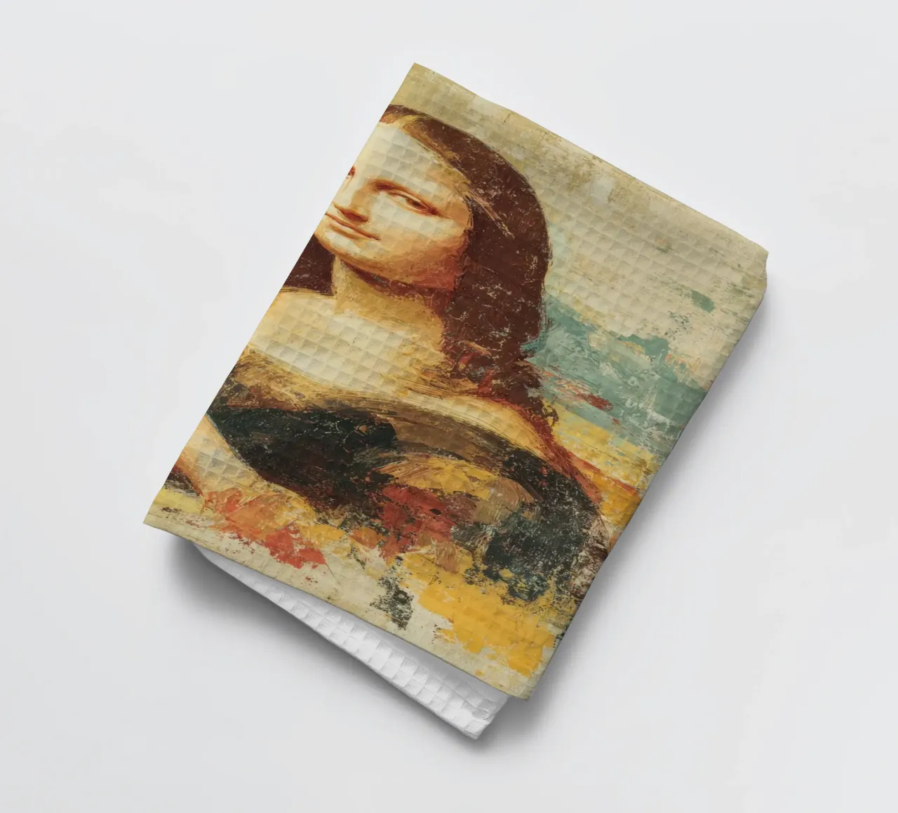 Mona Lisa dégustant une glace à l'huile en style vintage torchon de Modern Muse