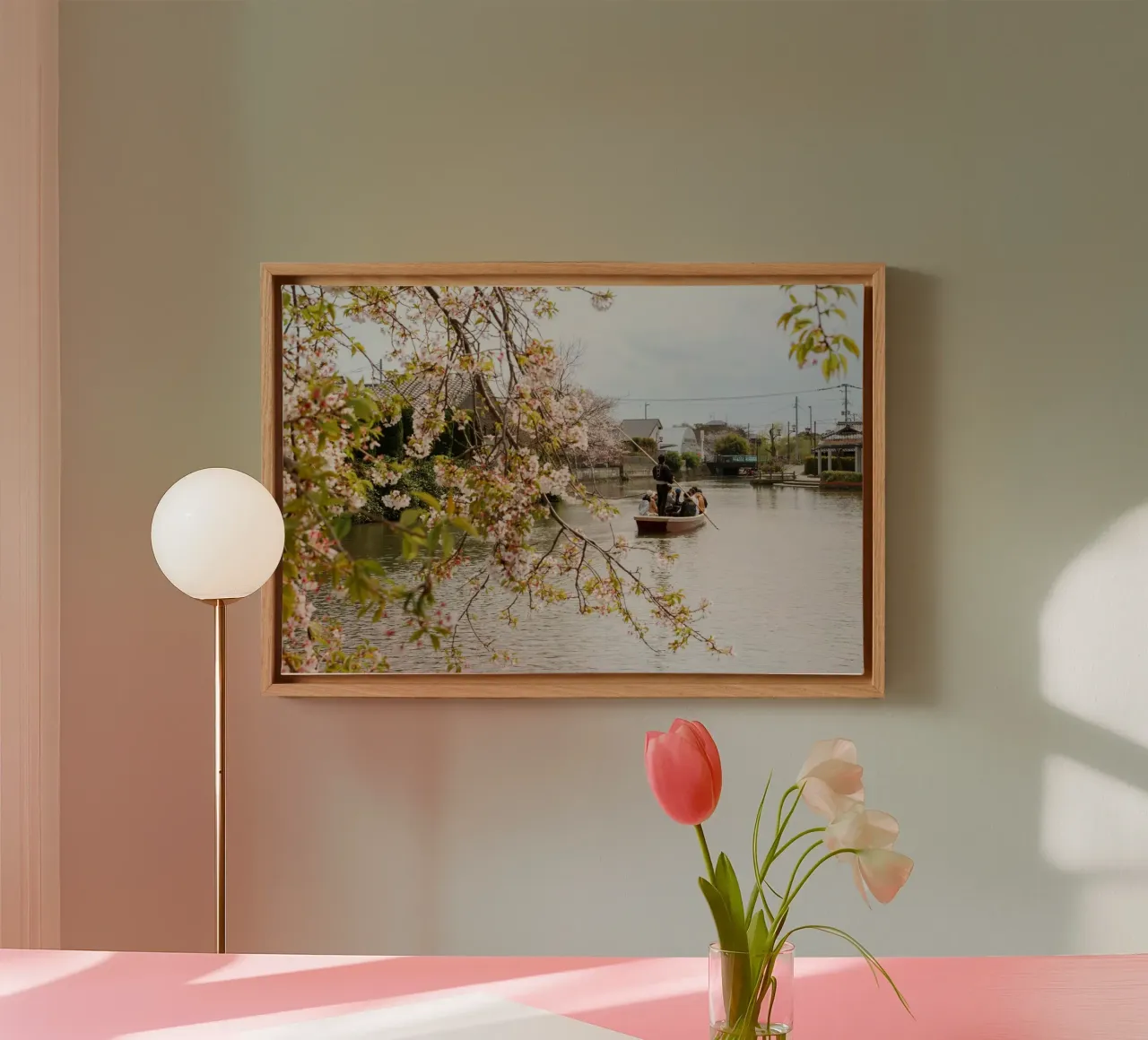 Il fiume dei ciliegi in fiore a Yanagawa, Giappone tela con Cornice a cassetta da Marcel Bisig