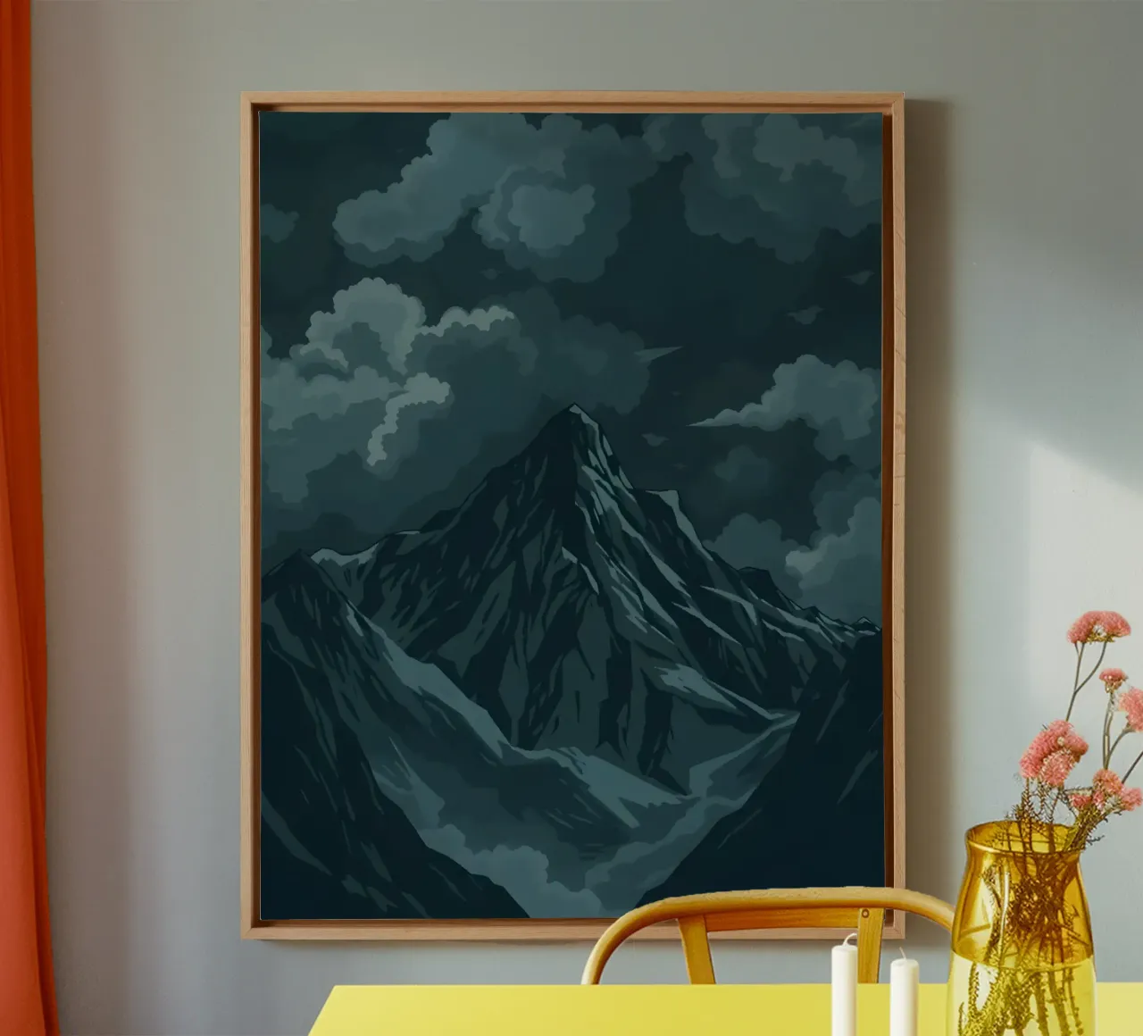 Mysterious Midnight Mountain: A Dark and Moody Landscape Ill canvas with Floater frame by Artistic-shop