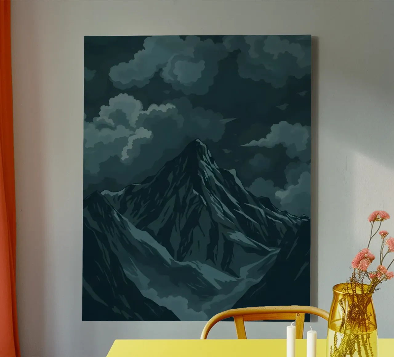 Mysterious Midnight Mountain: A Dark and Moody Landscape Ill canvas with Floater frame by Artistic-shop