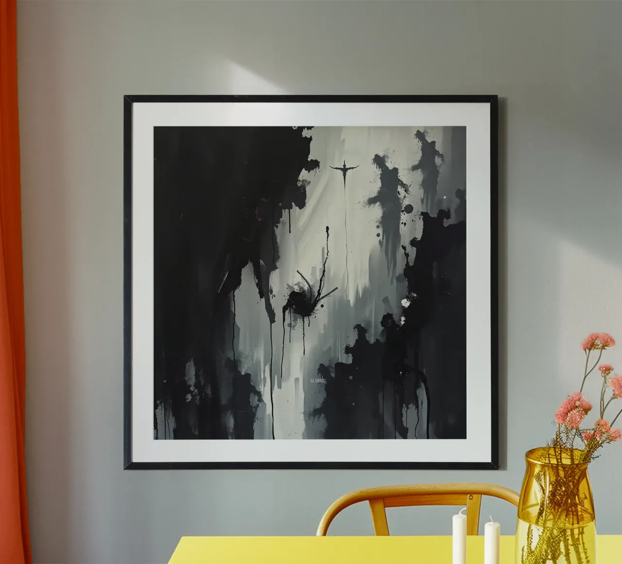 Pittura astratta monocromatica di figure e gocce poster da DesignDoodle
