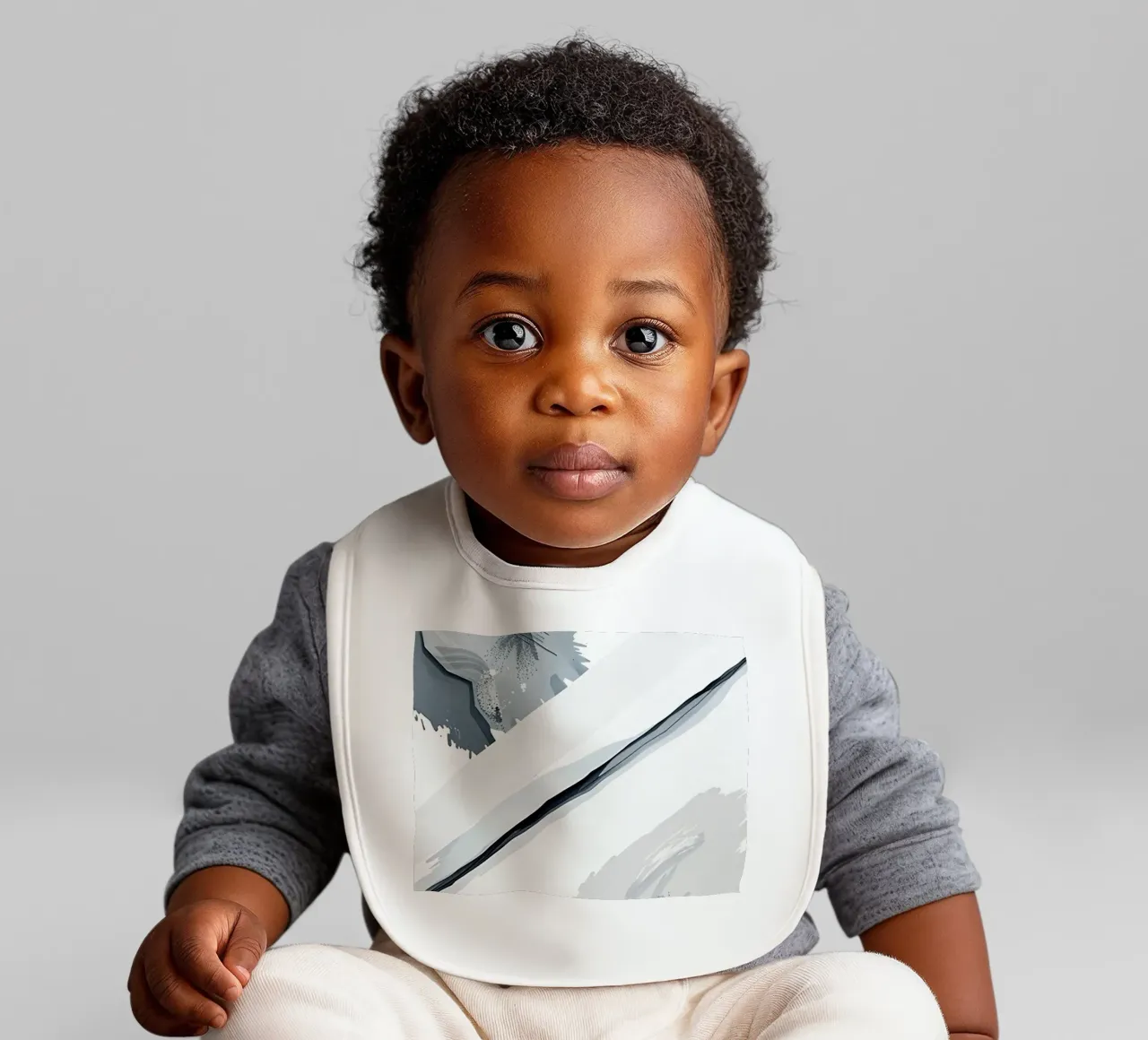 Abstract Image with Diagonal Line and Grey Splatters baby bib by DesignDoodle