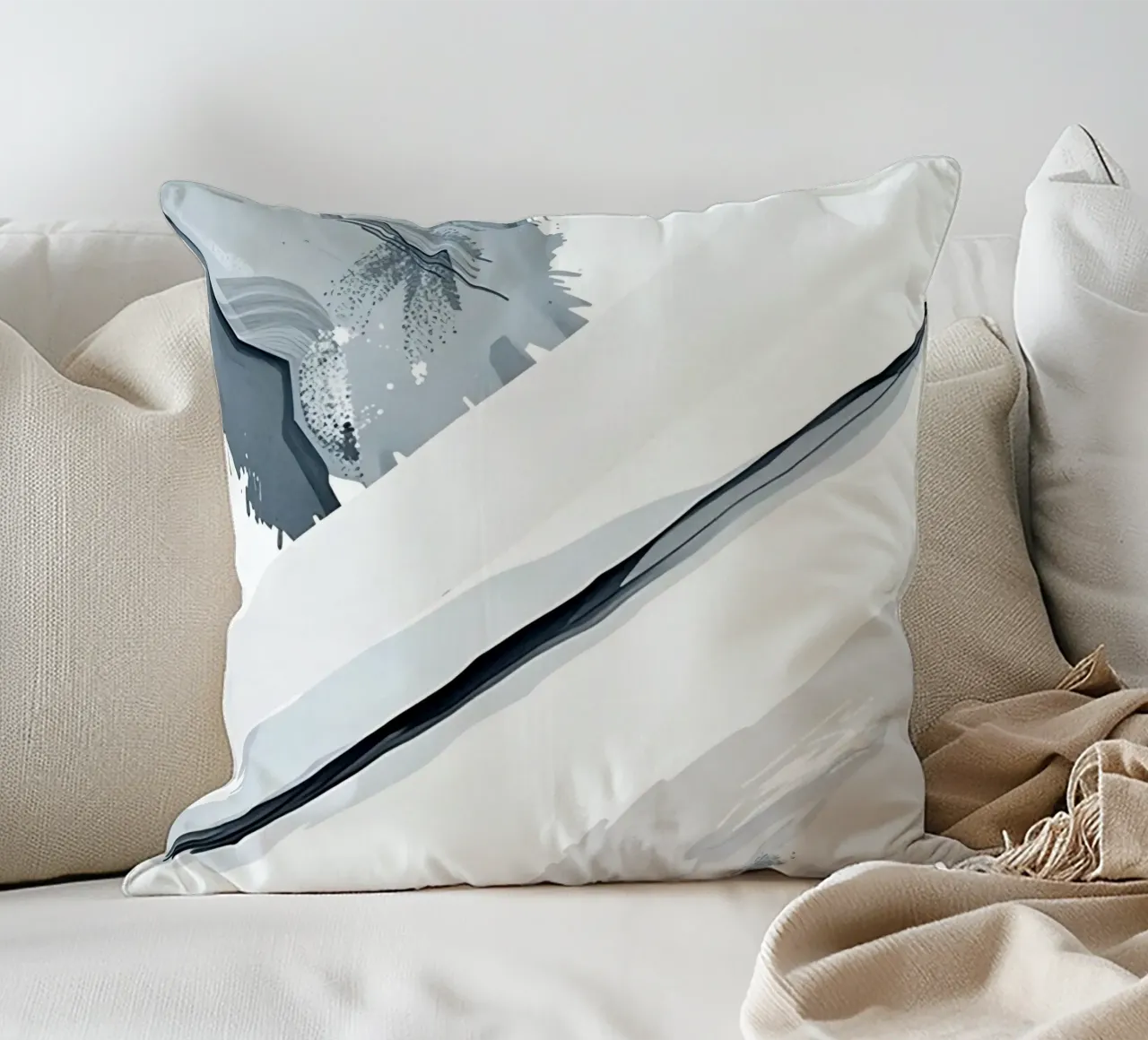 Abstract Image with Diagonal Line and Grey Splatters decorative cushion by DesignDoodle