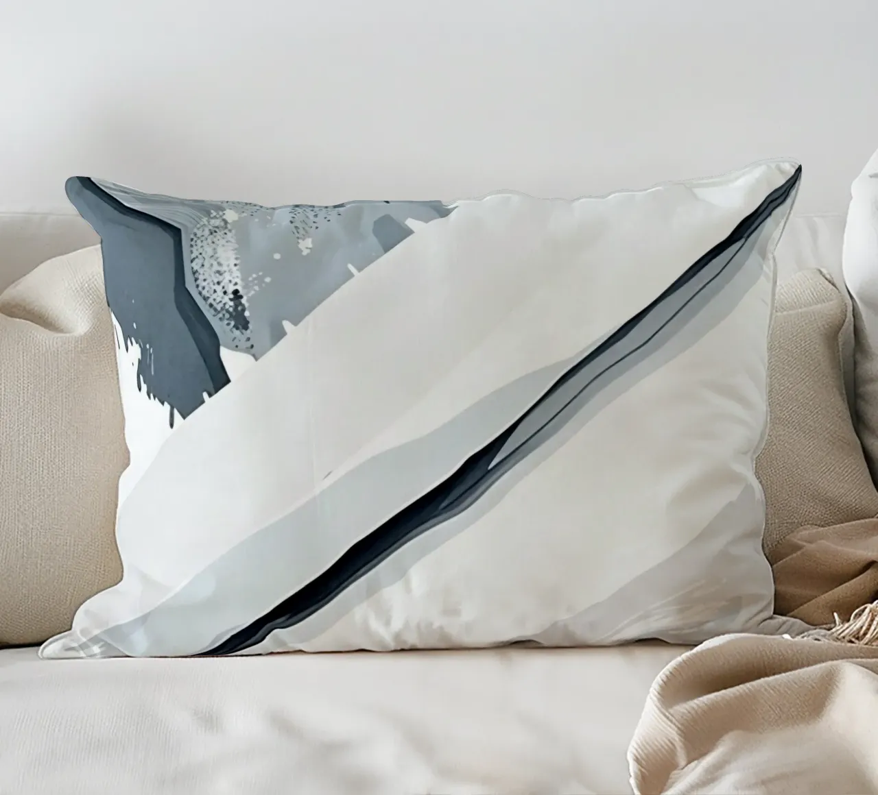 Abstract Image with Diagonal Line and Grey Splatters decorative cushion by DesignDoodle