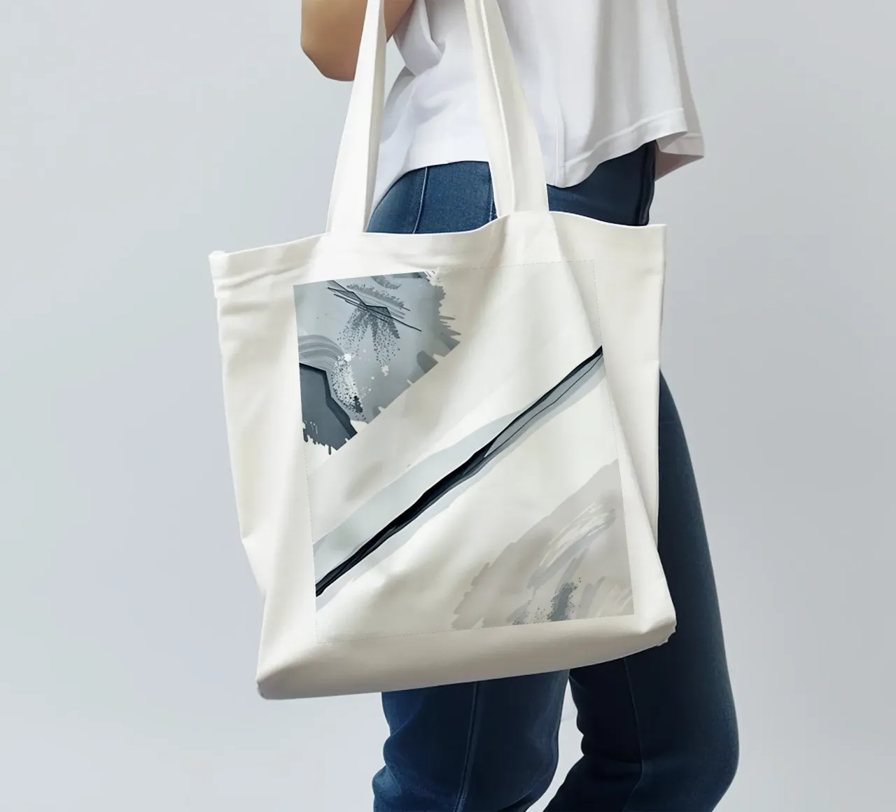 Abstract Image with Diagonal Line and Grey Splatters tote bag by DesignDoodle