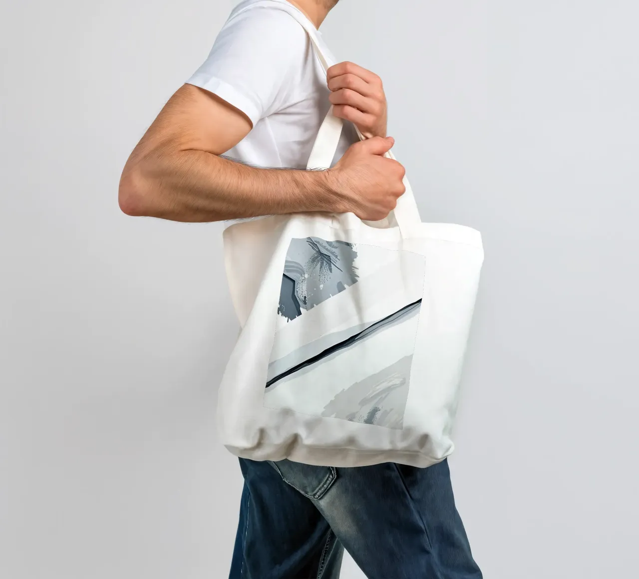 Abstract Image with Diagonal Line and Grey Splatters tote bag by DesignDoodle