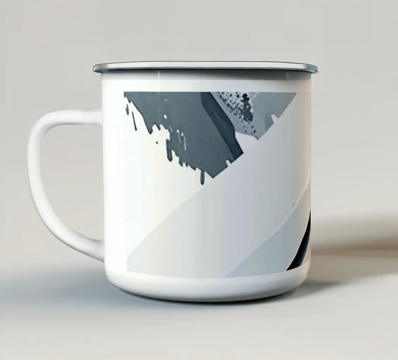 Immagine astratta con linea diagonale e macchie grigie tazza in smalto da DesignDoodle