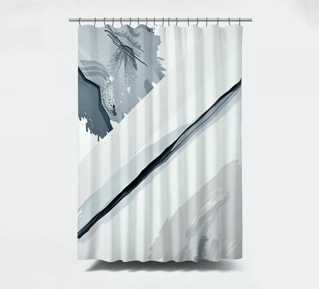 Abstract Image with Diagonal Line and Grey Splatters shower curtain by DesignDoodle
